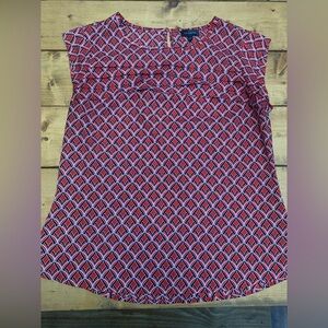 The Limited Red Geometric Cap-Sleeve Blouse